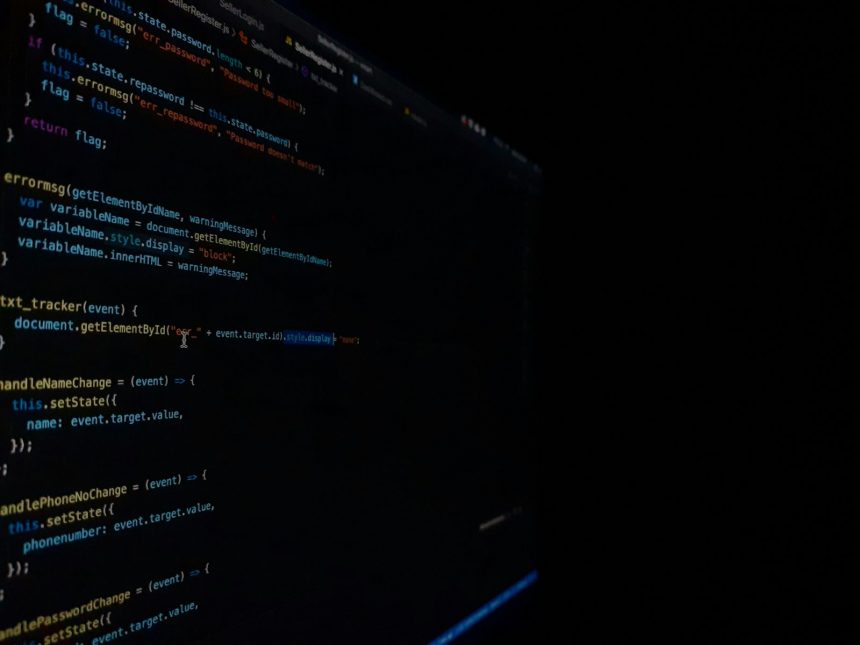Computer monitor showing structured data on a dark screen